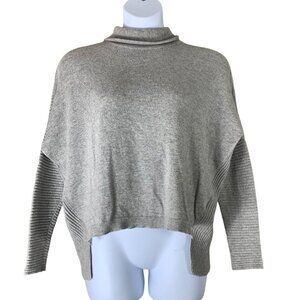 Just Female Sweater Size Small Dolman Sleeve Gray Wool Blend High Low Turtleneck